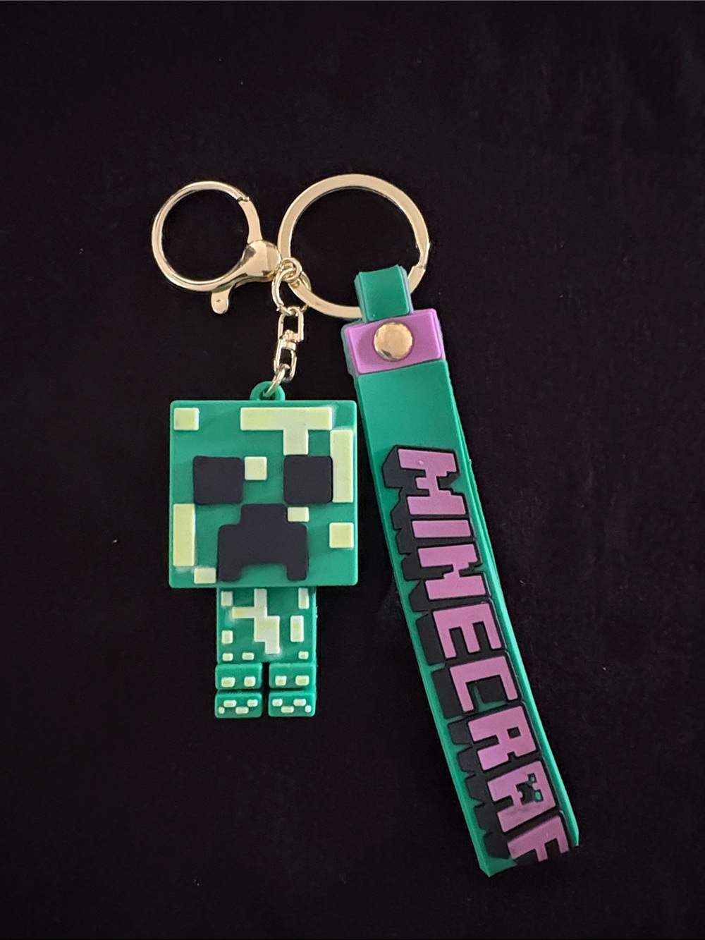 Minecraft Creeper Keychain Bag Charm with Strap - Green & Purple